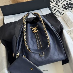 Chanel Black Quilted Drawstring Backpack