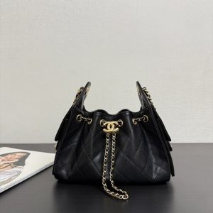 Chanel Black Quilted Drawstring Bag