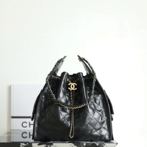 Chanel Black Quilted Drawstring Bag 001