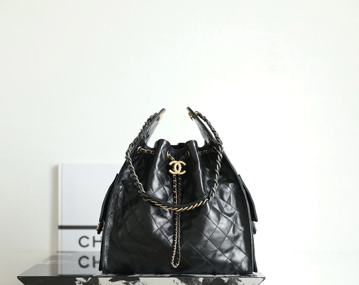 Chanel Black Quilted Drawstring Bag 001