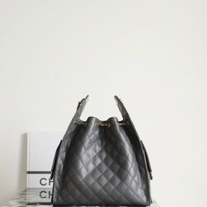 Chanel Black Quilted Drawstring Bucket Bag