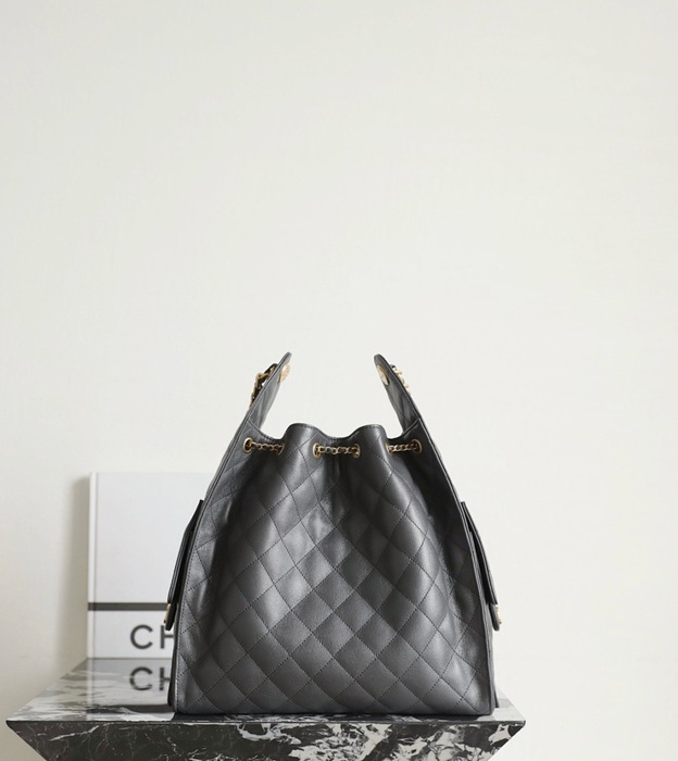 Chanel Black Quilted Drawstring Bucket Bag