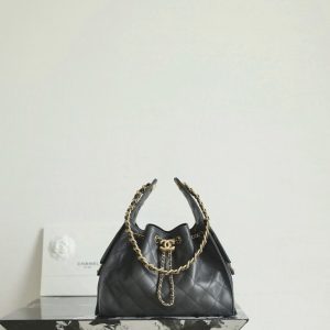 Chanel Black Quilted Drawstring Shoulder Bag