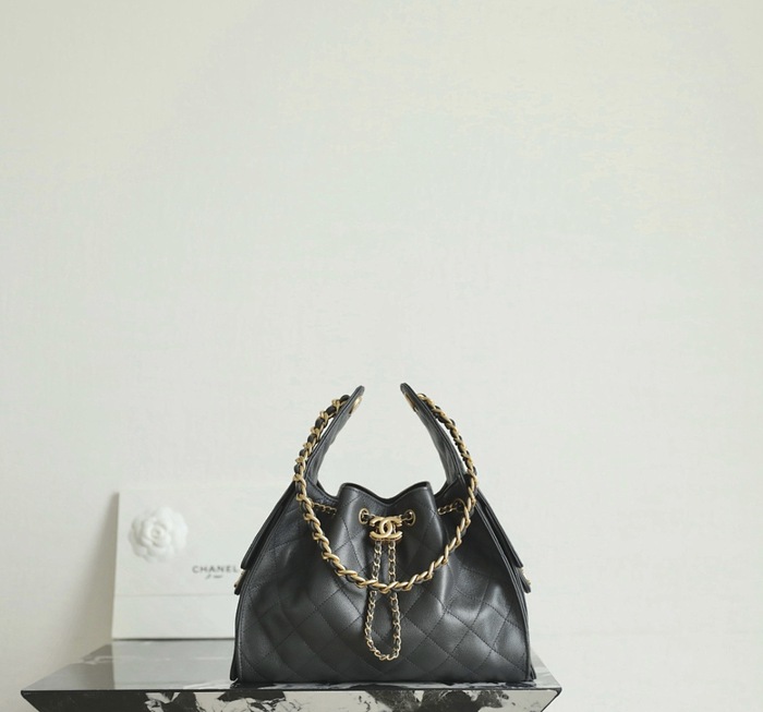 Chanel Black Quilted Drawstring Shoulder Bag