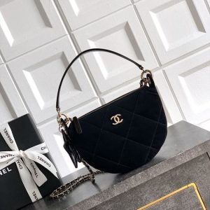 Chanel Black Quilted Half Moon Shoulder Bag