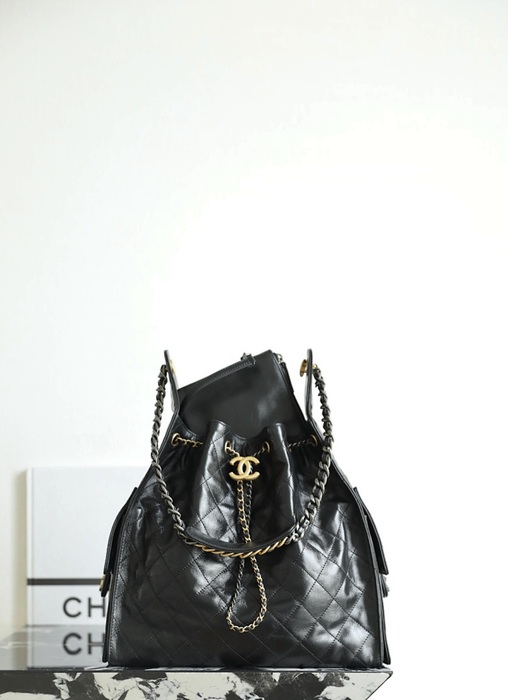 Chanel Black Quilted Leather Bucket Bag