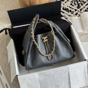 Chanel Black Quilted Leather Drawstring Shoulder Bag