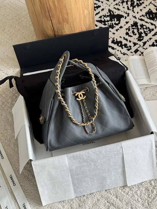 Chanel Black Quilted Leather Drawstring Shoulder Bag
