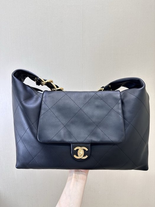 Chanel Black Quilted Leather Hobo Bag
