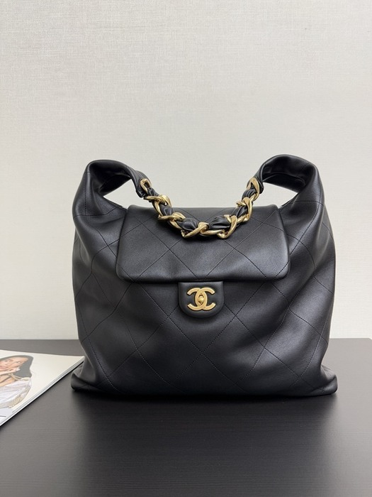 Chanel Black Quilted Leather Hobo Bag 001