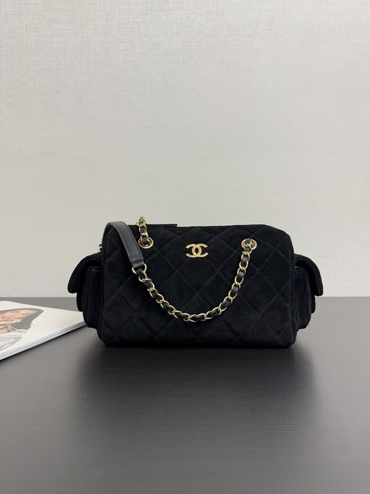 Chanel Black Quilted Suede Crossbody Bag