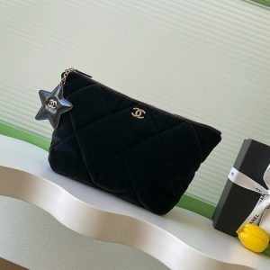 Chanel Black Quilted Velvet Pouch