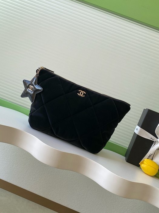 Chanel Black Quilted Velvet Pouch