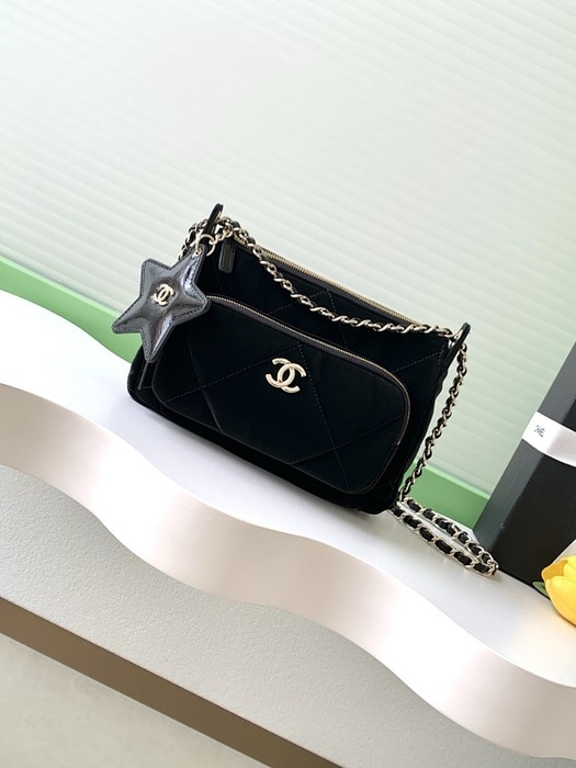 Chanel Black Suede Quilted Crossbody Bag