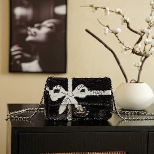 Chanel Black Tweed Chain Shoulder Bag