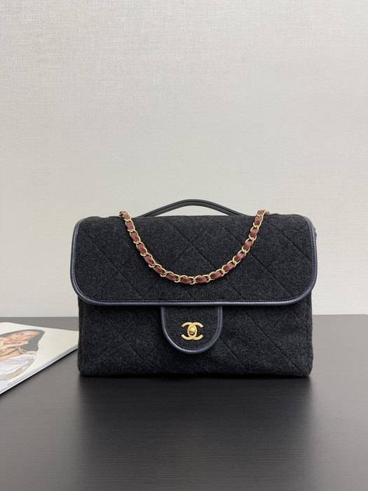 Chanel Black Wool Chain Shoulder Bag