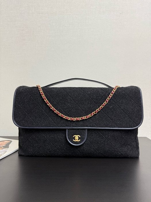 Chanel Black Wool Felt Flap Bag