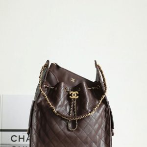Chanel Brown Caviar Leather Bucket Bag