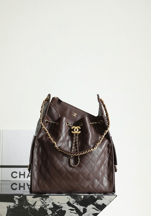 Chanel Brown Caviar Leather Bucket Bag