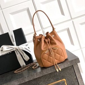 Chanel Brown Leather Drawstring Bucket Bag