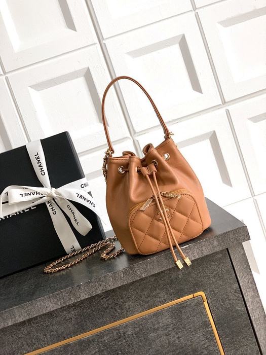 Chanel Brown Leather Drawstring Bucket Bag