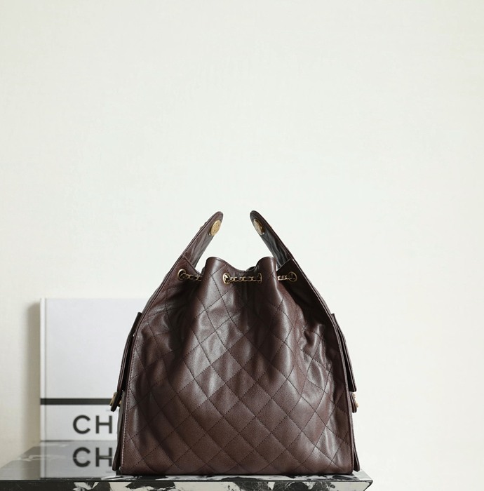 Chanel Brown Quilted Leather Drawstring Bag