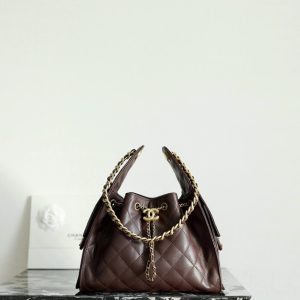 Chanel Brown Quilted Leather Drawstring Bag 001