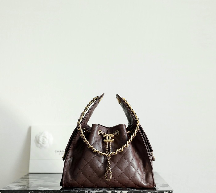 Chanel Brown Quilted Leather Drawstring Bag 001