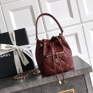 Chanel Burgundy Drawstring Bucket Bag