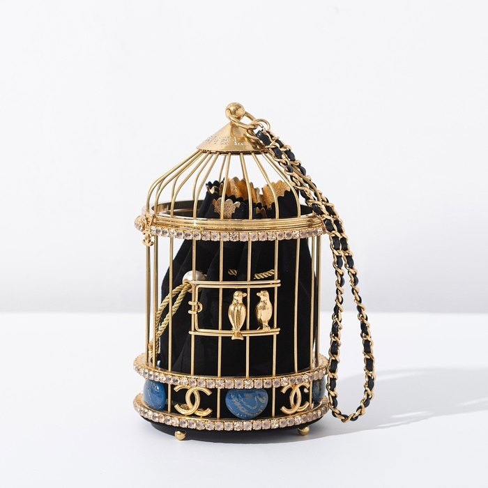 Chanel Gold Cage Mini Bag with Black Drawstring