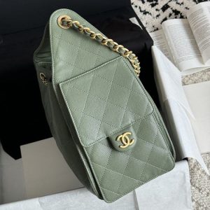 Chanel Green Quilted Leather Drawstring Bag