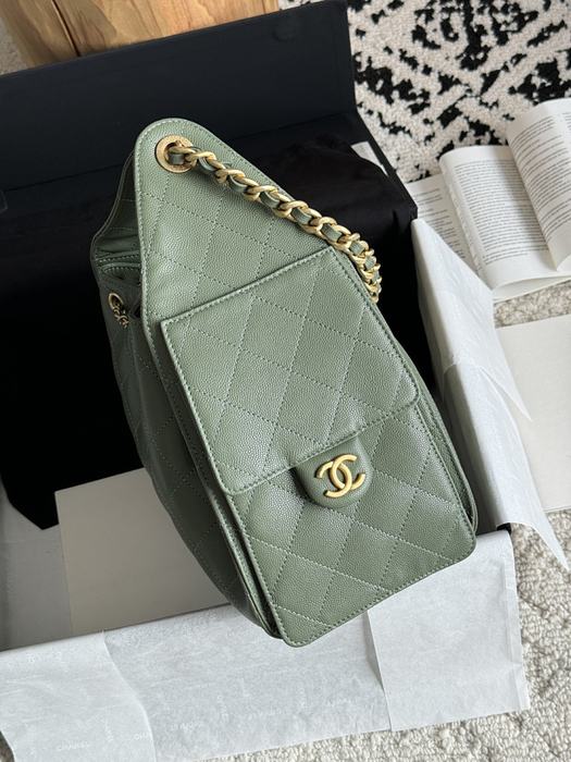 Chanel Green Quilted Leather Drawstring Bag