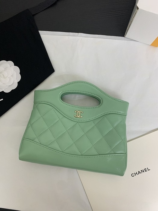 Chanel Green Quilted Leather Top Handle Bag