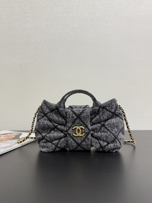 Chanel Grey Denim Quilted Shoulder Bag