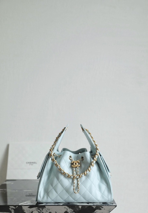 Chanel Light Blue Quilted Leather Shoulder Bag