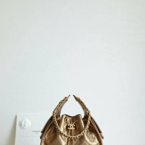 Chanel Metallic Gold Chain Drawstring Bag
