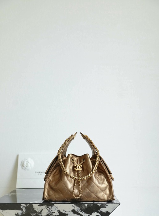 Chanel Metallic Gold Chain Drawstring Bag