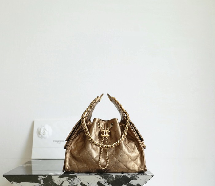 Chanel Metallic Gold Quilted Drawstring Bag