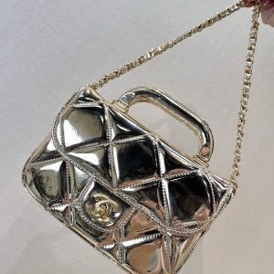 Chanel Metallic Gold Quilted Top Handle Bag