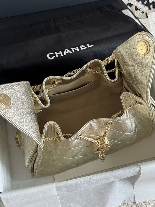 Chanel Metallic Quilted Drawstring Bag