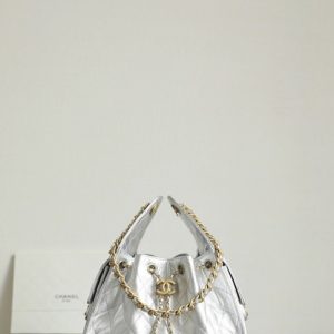 Chanel Metallic Silver Leather Shoulder Bag