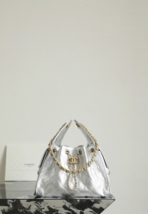 Chanel Metallic Silver Leather Shoulder Bag