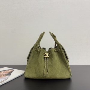 Chanel Olive Green Suede Drawstring Tote