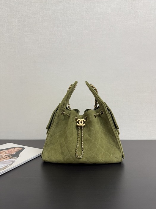 Chanel Olive Green Suede Drawstring Tote