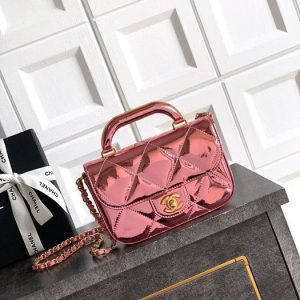 Chanel Pink Patent Leather Small Handle Bag