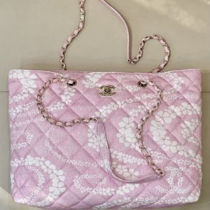 Chanel Pink Quilted Fabric Tote