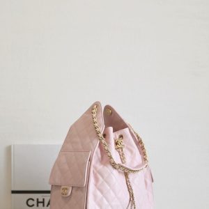 Chanel Pink Quilted Leather Drawstring Bag