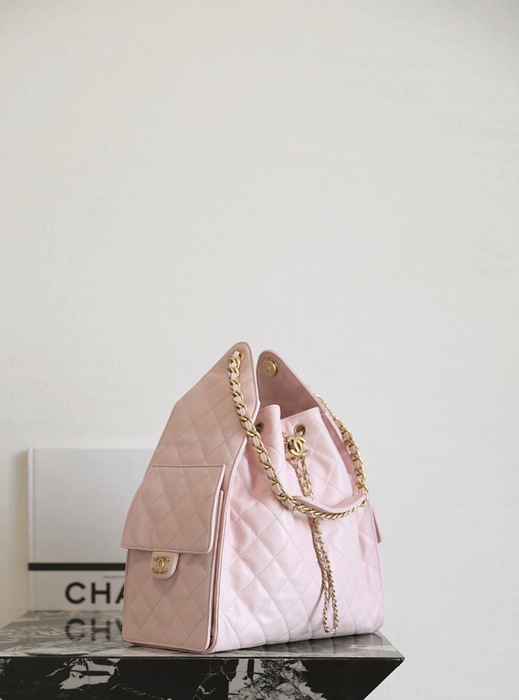 Chanel Pink Quilted Leather Drawstring Bag