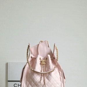 Chanel Pink Quilted Leather Drawstring Bag 001