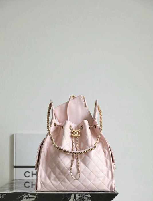 Chanel Pink Quilted Leather Drawstring Bag 001